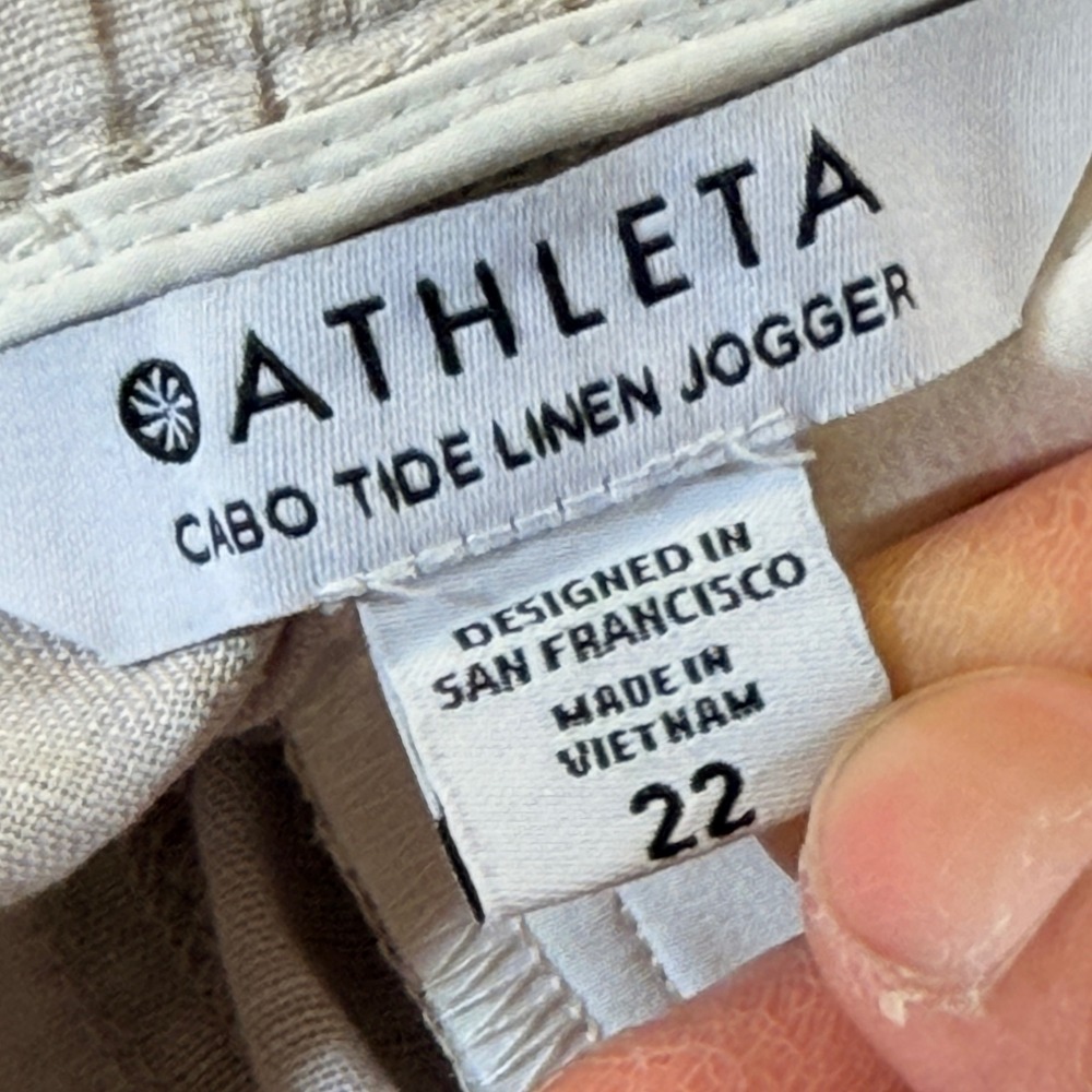 Athleta Cabo Tide Linen Jogger Women 22 Tan Camo Drawstring Elastic Waist Pants - Picture 10 of 11